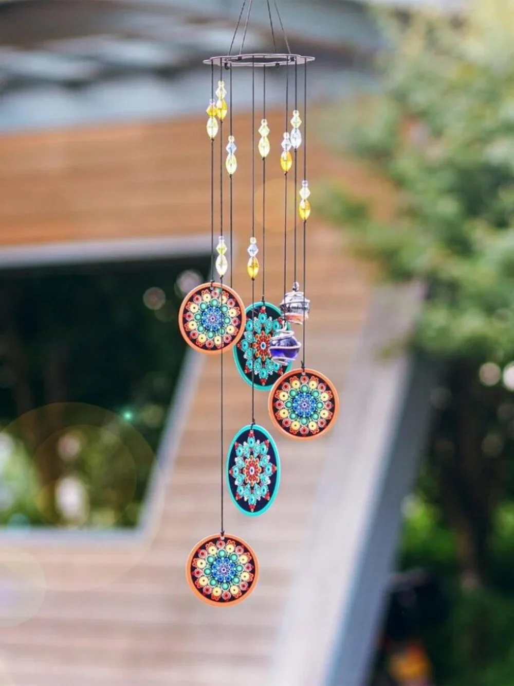 Chakra Crystal Metal Wind Chimes Window Garden Hanging Windchimes Boho Mandala